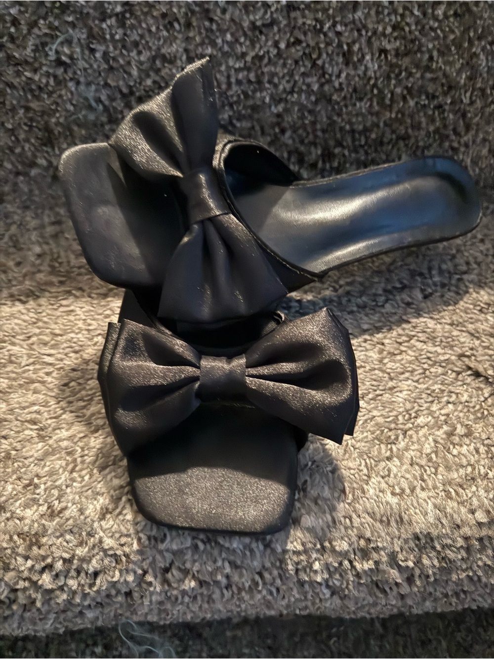 Black Satin Bow Kitten Heel Mule Sandals EU 40